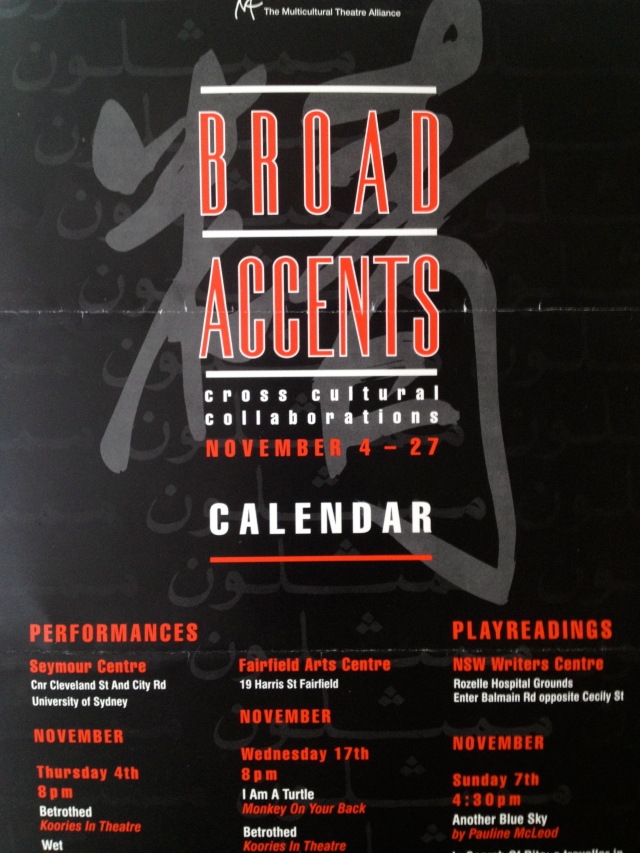Calendar for Broad Accents, the 1993 Multicultural Theatre Festival